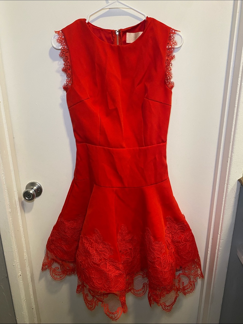Bronx and Banco Red Lace-Hem Fit & Flare Dress